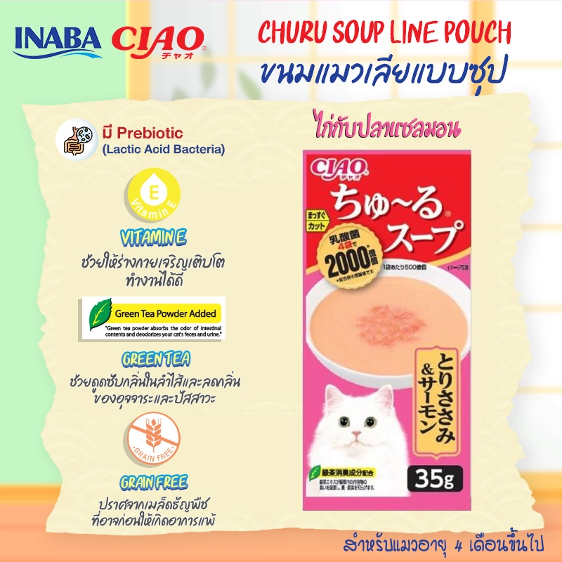 CIAO Chu Ru Lactic Soup 4X35g.ขนมสำหรับแมวทุกสายพันธุ์ทุกช่วงวัย