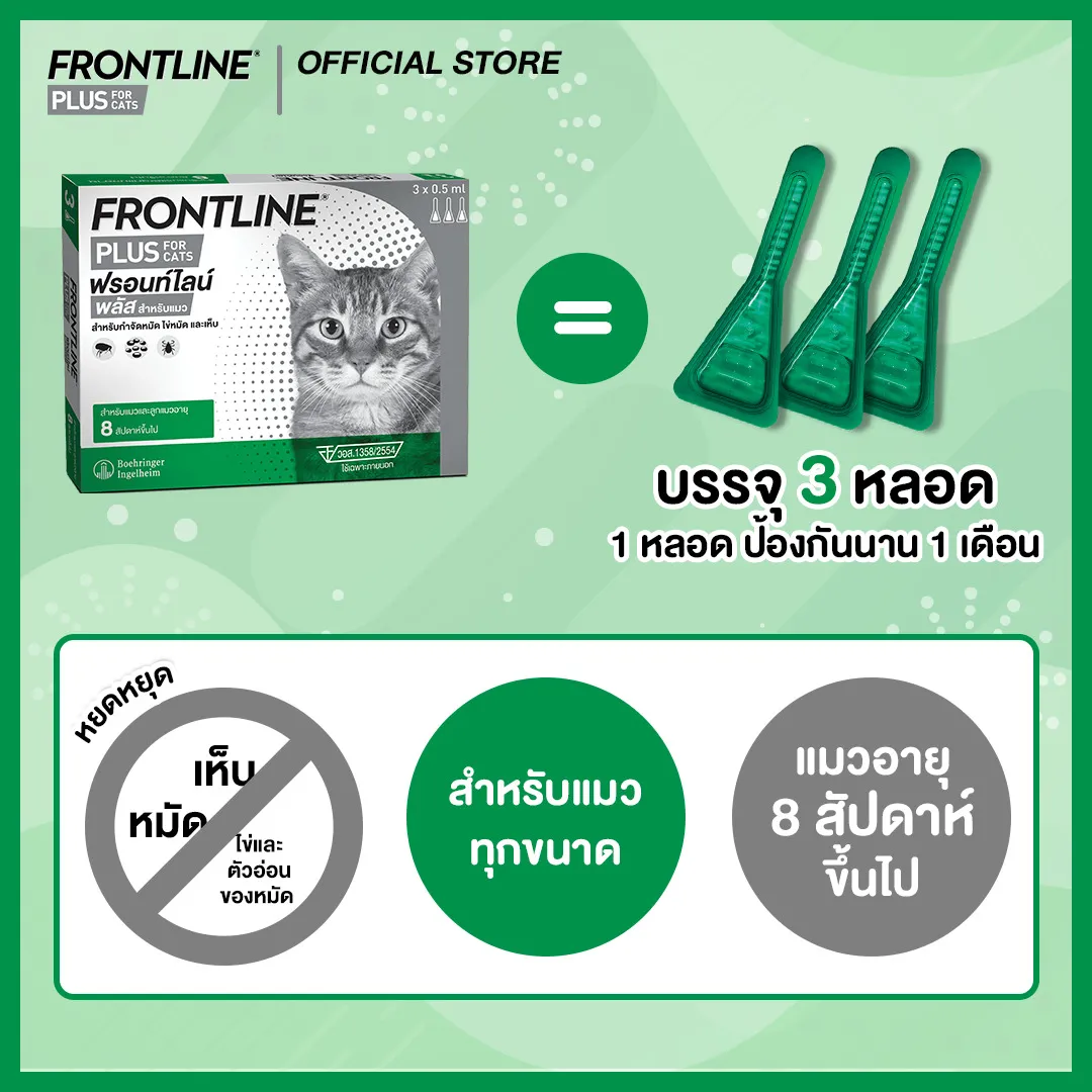 Frontline Plus ยาหยดป้องกัน เห็บ หมัด สำหรับแมว (ราคาต่อหลอด)