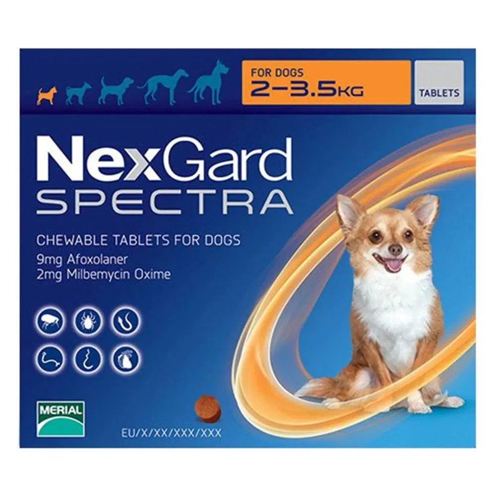 NexGard Spectra ยากำจัดเห็บหมัด กันพยาธิหัวใจ ถ่ายพยาธิลำไส้ (ราคาต่อเม็ด)
