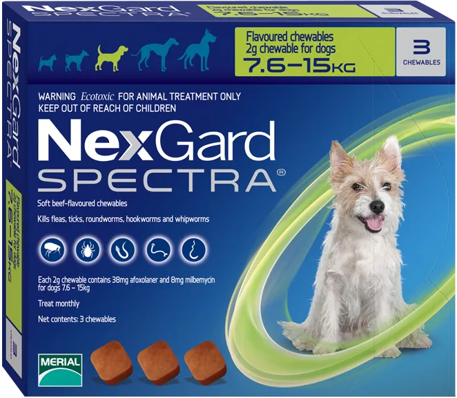 NexGard Spectra ยากำจัดเห็บหมัด กันพยาธิหัวใจ ถ่ายพยาธิลำไส้ (ราคาต่อเม็ด)