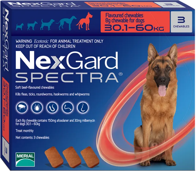 NexGard Spectra ยากำจัดเห็บหมัด กันพยาธิหัวใจ ถ่ายพยาธิลำไส้ (ราคาต่อเม็ด)