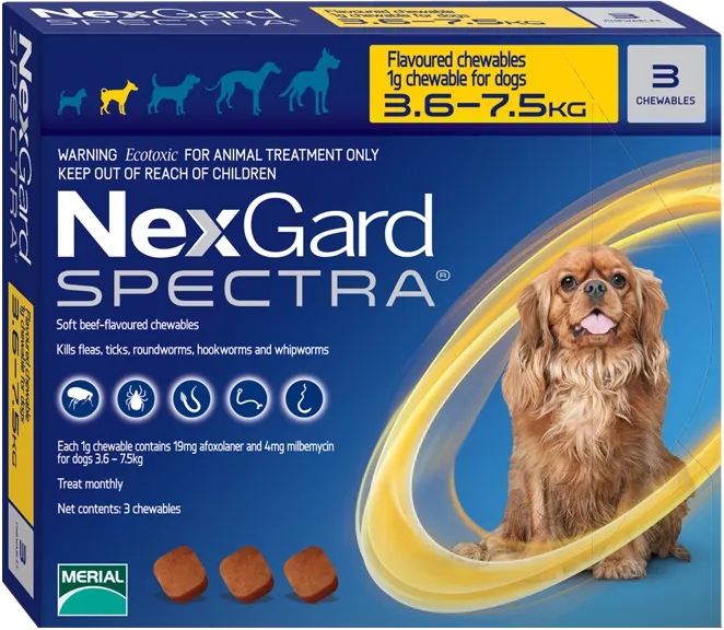 NexGard Spectra ยากำจัดเห็บหมัด กันพยาธิหัวใจ ถ่ายพยาธิลำไส้ (ราคาต่อเม็ด)